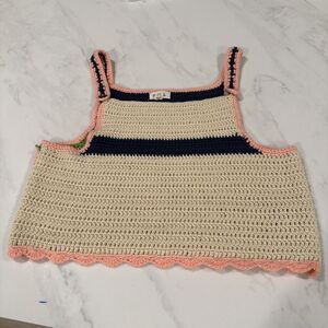 POL Knit Tank Striped Boxy  Crop Crochet M 70s Retro Boho Chic Cottagecore Beach